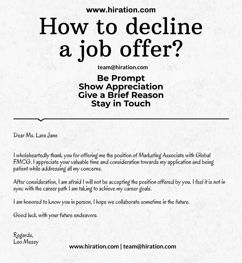 Turning down a job offer professionally